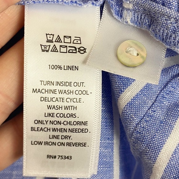 C&C CALIFORNIA 100% Linen Blue Stripe Button-Front Blouse Small Boxy Coastal - Picture 9 of 11